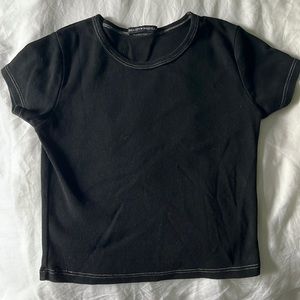 Brandy Melville cropped black t-shirt with white stitching